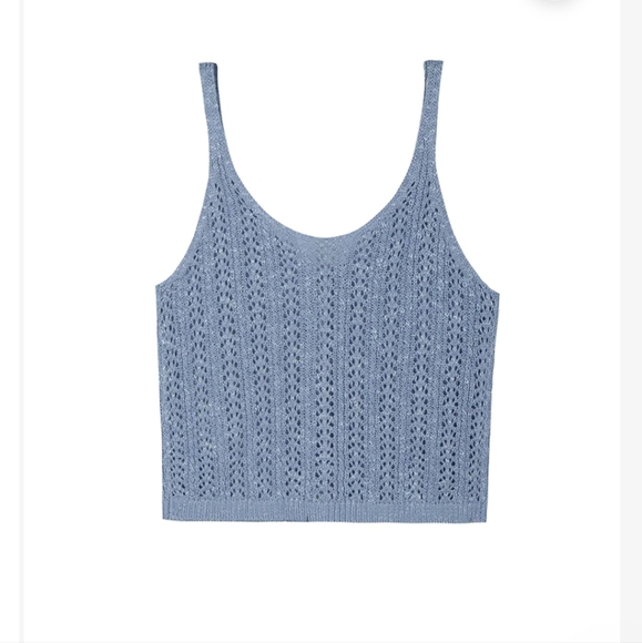 Frye baby blue knitted button up pointell top - Picture 3 of 10